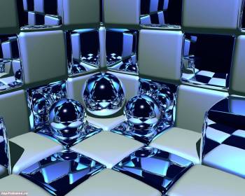 Трехмерная композиция кубов и шаров - обои на рабочий стол, , шар, куб, зеркало, 3D