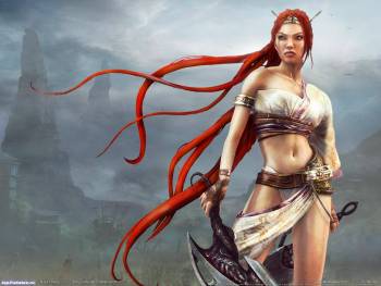 Обои в стиле фэнтези. Девушка-воин с красными волосами, , девушка, меч, 1600x1200