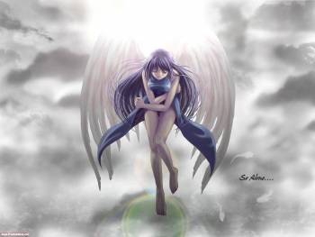 Ангел - аниме, , ангел, крылья, серый