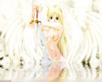Девушка с белыми крыльями и мечом, , девушка, крылья, меч, светлый
