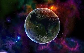 Планета на фоне туманностей - обои космоса на рабочий стол, , разноцветный, планета