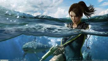 Обои из игры Tomb Raider Underworld, , Tomb Raider, вода, пистолет, акула