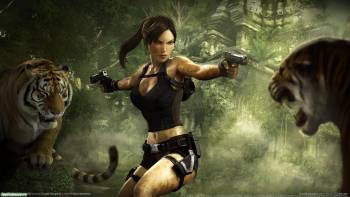 Обои из игры Tomb Raider, игровые обои, , Tomb Raider, тигр, пистолет