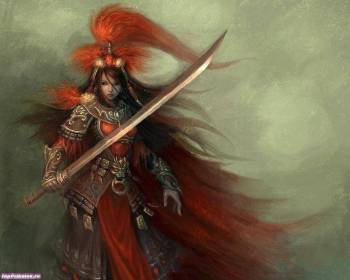 Воительница с длинным мечом - обои на рабочий стол, , меч, красный, девушка