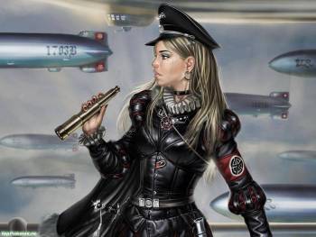 Девушка в черной униформе, обои в стиле фэнтези, , девушка, черный, униформа, ракета