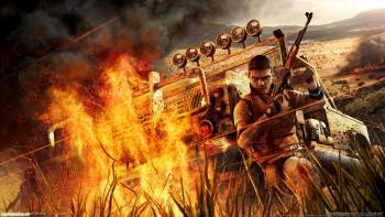 Скачать широкоформатные обои из игры Far Cry 2 1920x1080, , огонь, оранжевый, авто, автомат, Far Cry 2, дым