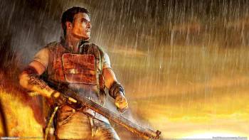 Широкоформатные обои из игры Far Cry 2, , Far Cry 2, огонь, оранжевый, пулемет, дождь