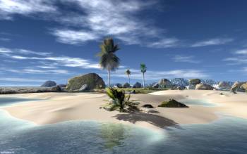 Остров и пальма - красивые обои на рабочий стол, , песок, пальма, камни, горы