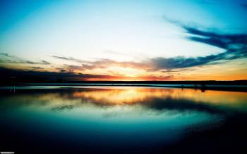 Очень красивые обои - закат на озере, , закат, озеро, голубой, отражение, вода