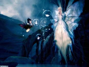 Красивые обои в стиле фэнтези - крылатая фея, , синий, белы, камни, фея, крылья