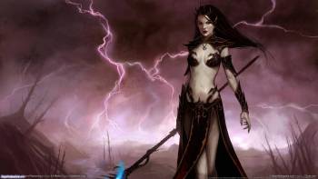 Темный эльф - обои из игры Warhammer Online, , Warhammer Online, эльф, молния, девушка