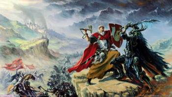 Warhammer Online - игровые обои 1920x1080 пикселей, , рыцарь, воин, схватка, доспехи, меч, молот, горы, Warhammer Online