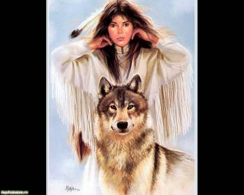 Девушка и волк, обои в стиле фэнтези, , девушка, волк