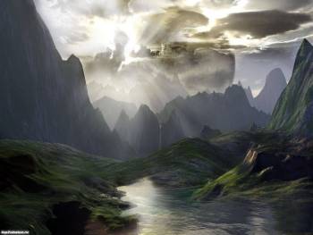 Фантастический пейзаж, обои на рабочий стол 1600x1200, , горы, вода, озеро, отражение, облака