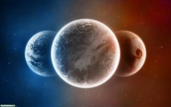 Широкоформатные обои 1680x1050, три планеты, космос, , планета, синий, красный