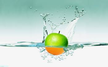 Свежие обои для рабочего стола, обои 1920x1200 пикселей, , вода, капли, всплеск, яблоко, апельсин, оранжевый, белый, зеленый, светлый, фрукт