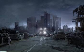 Мрачные и темные широкоформатные обои, , город, серый, темный, мрачный, авто, дорога, здание