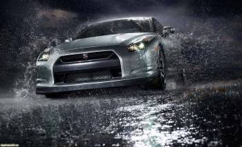Красивые обои авто - автомобиль в брызгах дождя, , авто, вода, серый, темный, брызги, капли, дождь
