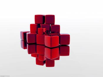 3D обои - красные кубы на сером фоне, , отражение, куб, красный, серый, зеркало