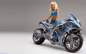 Мотоцикл и девушка, классные обои для рабочего стола, , мотоцикл, девушка, серый, голубой