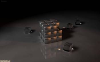 Обои 3D - стеклянный кубик, , стекло, куб, отражение, серый