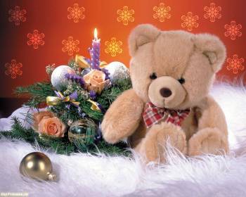 Новый год 2010 - обои к новому году, , Новый год, 2010, елка, игрушки, свеча, медведь