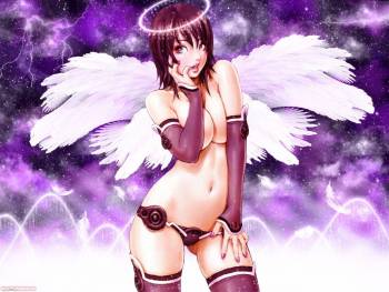 Эротические обои аниме, девушка ангел, , ангел, аниме, крылья, фиолетовый, белый