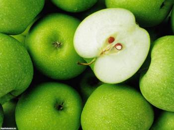 Зеленое яблоко - сочные обои для монитора, , яблоко, зеленый, фрукт, семена, косточки