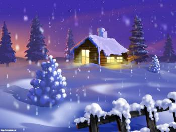 Новый год 2010 - красивые зимние обои. Размеры: 1600x1200, , 2010, Новый год, зима, дом, поле, снег, ель, белый, синий, голубой