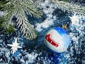 Обои Новый год 2010 скачать бесплатно, , шар, ель, елка, Новый год, 2010, снег, зима, белый, зеленый, звезда