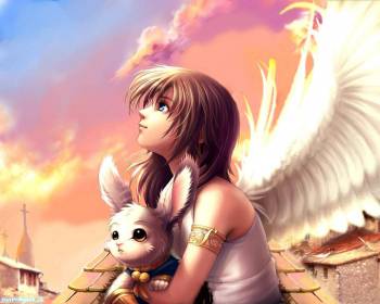 Обои аниме - девушка с крыльями 1280x1024, , 1280x1024, крылья, девушка, аниме, кролик, розовый