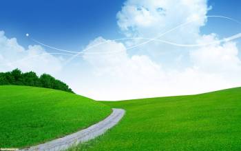 Дорога в поле - обои скачать бесплатно, обои 1920x1200, , 1920x1200, природа, дорога, облака, зеленый, белый, голубой
