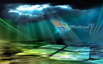 Широкоформатные обои  Windows 7 для рабочего стола, , Windows 7, лучи, небо, голубой, темный, зеленый, полосы