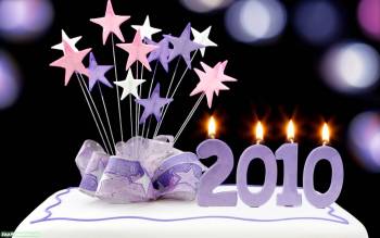 Новый год 2010 - новогодние обои, , Новый год, торт, свеча, 2010, салют