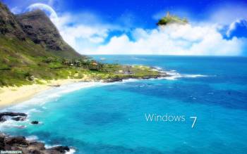 Шикарные обои Windows 7 - райский залив, , Windows 7, рай, залив, горы, небо, океан, камни