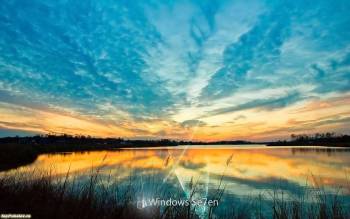 Windows 7 обои - озеро вечером, , Windows 7, отражение, вечер, озеро, небо, облака