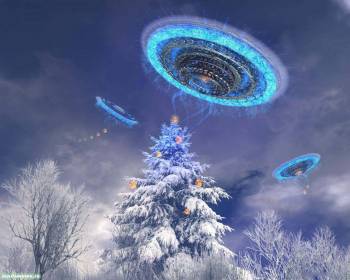 Красивые новогодние обои - елку наряжают НЛО, , НЛО, елка, Новый год, зима, снег, 2010