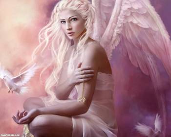 Белокурый ангел, обои фэнтези 1280x1024, , ангел, крылья, девушка, блондинка, голубь