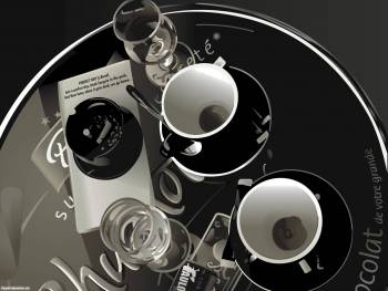 Чашки для кофе, чернозбелые обои, , кофе, чашка, поднос, черно-белый, пепельница, бокал, стекло