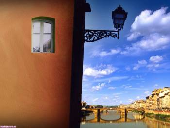 Фонарь и окно над рекой, красивые обои 1600x1200 пикселей, , город, река, мост, окно, фонарь, стена