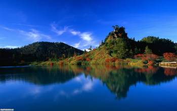 Озеро - широкоформатные обои природы 1920x1200 пикселей, , холмы, природа, озеро, небо, отражение, небо