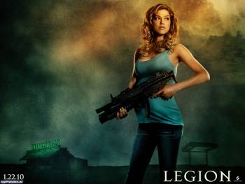 Legion 2010 обои к фильму, обои 1600x1200, , кино, фильм, Legion, Легион, девушка, автомат, блондинка, 2010