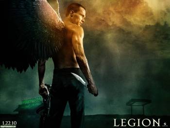 1600x1200 обои из фильма Legion/Легион 2010, , кино, фильм, Legion, Легион, мужчина, крылья, автомат, нож, 2010