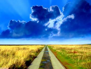 Дорога в никуда - красивые обои природы, , поле, дорога, природа, поле, небо, облака, фотошоп