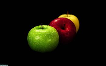 Зеленое, красное и желтое яблоки - обои 1920x1200, , яблоко, фрукты