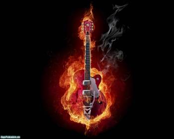 Горящая гитара - музыкальные креативные обои, , огонь, гитара, музыка