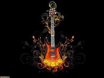 Гитара в узорах, черные музыкальные обои 1600x1200, , гитара, музыка, узор