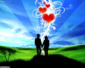 День Валентина обои - влюбленная пара, , сердце, любовь, пара, поле, трава