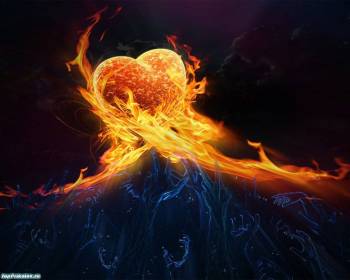 Огонь и вода рождают любовь, обои с сердцем, , любовь, сердце, вода, огонь, 3D