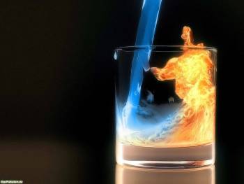 Огонь и вода, креативные обои на рабочий стол, , огонь, вода, стакан, стекло, фотошоп